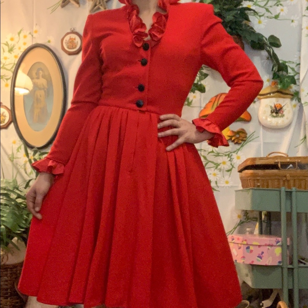 Vintage Saks Jandel red ruffle Secretary dress